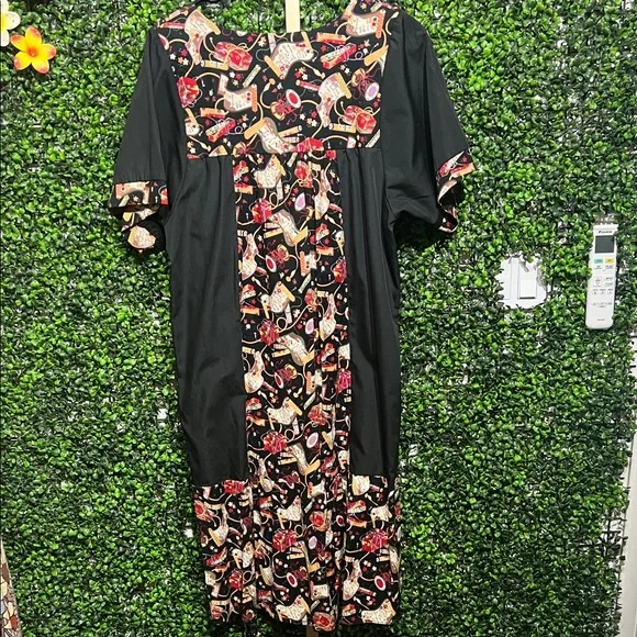 RM Hawaii Black and Multicolor Muumuu MIDI Dress size Small Made In Hawaii - Picture 5 of 8